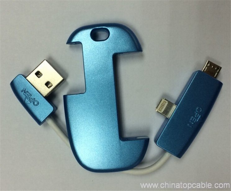 2 in 1 Keychain USB Cable Dual USB Power Cable Keychain