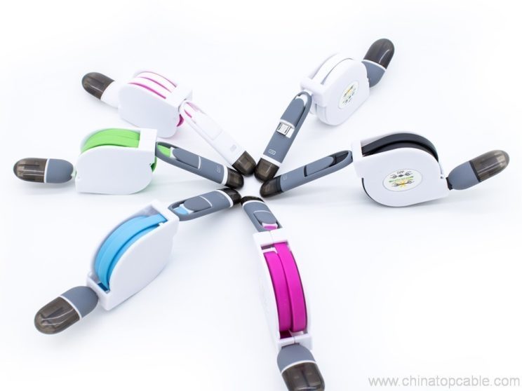 Retractable USB cable 2 in 1 mobile charger cable 5