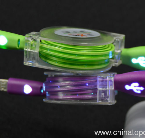 1M LED Light Retractable Micro USB Cable Charging Cable - Image 2