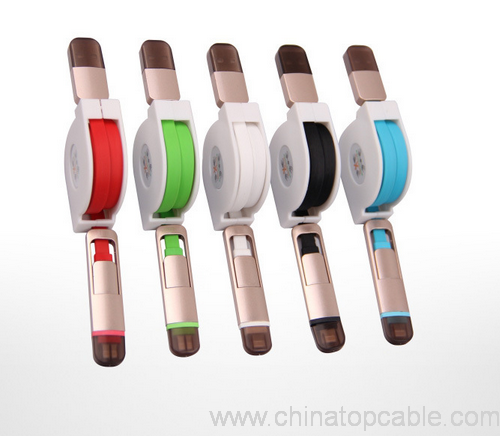 2 in 1 retractable usb cable Quality TPE Wire Micro USB and IOS Sync Cable - Image 5
