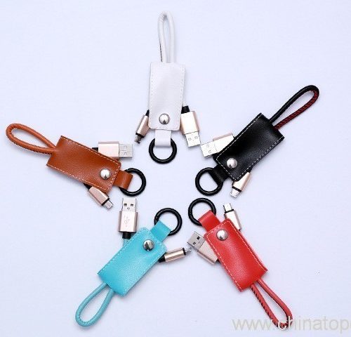 Leather Keychain USB Data Charger Cable for Android Smartphone - Image 3