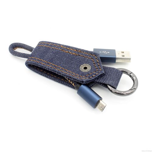 Jean Cloth Key Chain USB Sync Charging Cable For Mobile Phones