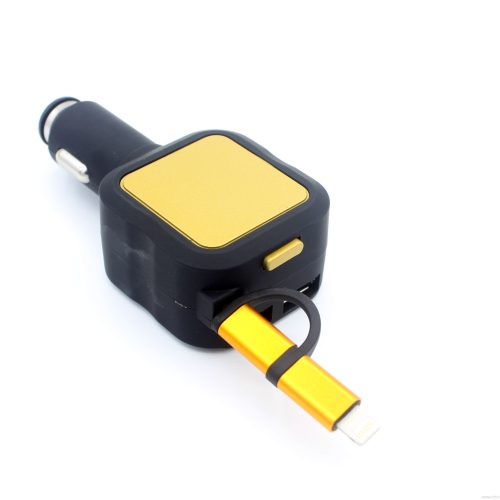 2 in 1 4.8A Dual USB Car Charger with Retractable Charing Cable for iphone and Andriod - Image 3