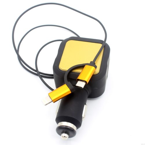 2 in 1 4.8A Dual USB Car Charger with Retractable Charing Cable for iphone and Andriod - Image 8