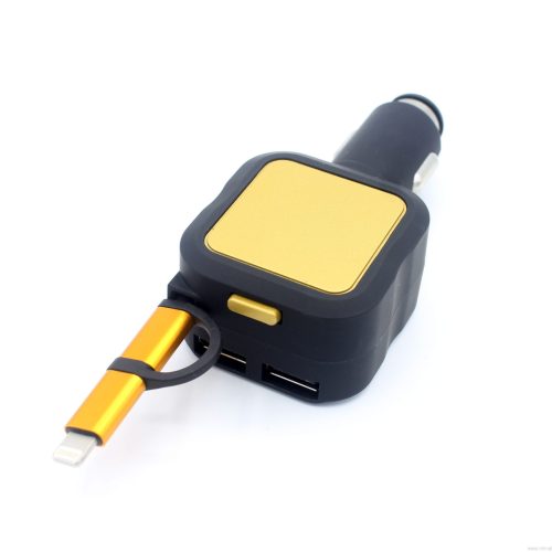 2 in 1 4.8A Dual USB Car Charger with Retractable Charing Cable for iphone and Andriod
