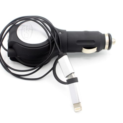 2 In 1 Smart DC 2.1A QC 3.0 USB Retractable Cable Car Charger For Micro USB and Lighting …