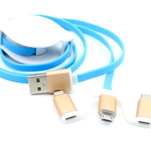 Type-c/micro/8 pin Multi 3 in 1 Retractable Noodle Flat USB Data Charging Cable - Image 9