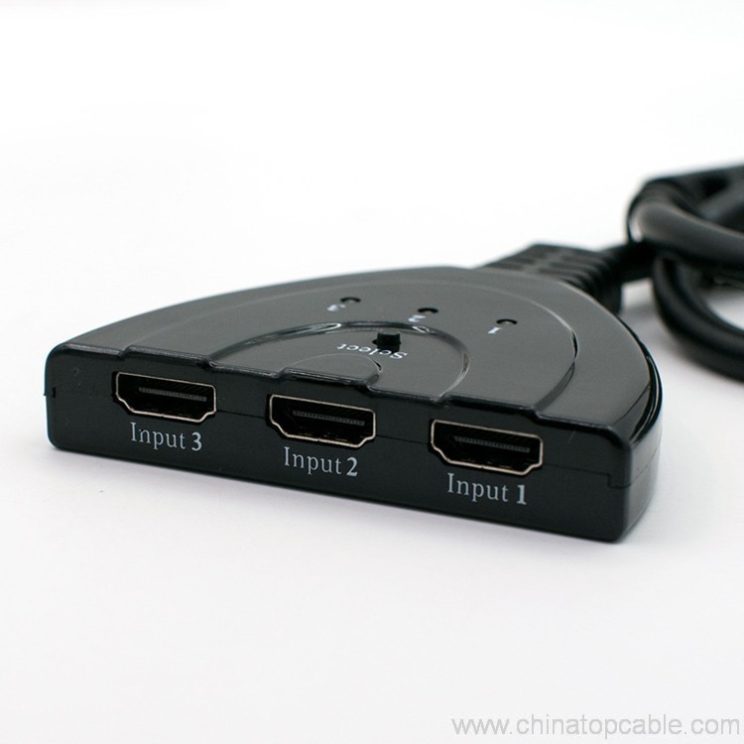 High Quality 3 Port 1080P 3D HDMI cable AUTO Switch 3x1 Switcher Splitter Hub with Cable 6