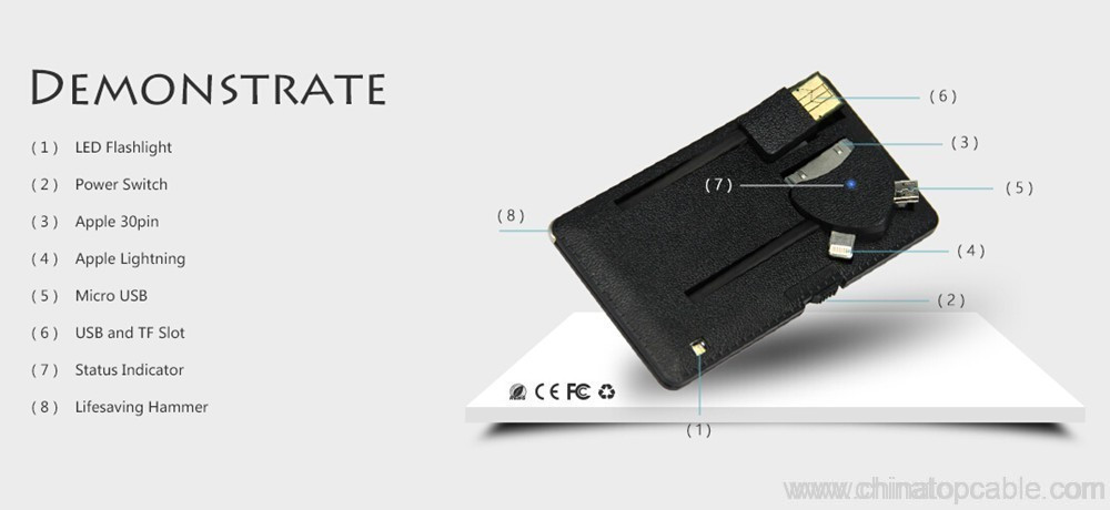 Slim wallet-size pocket Ultra-thin card design mutifunction USB cable - Image 7