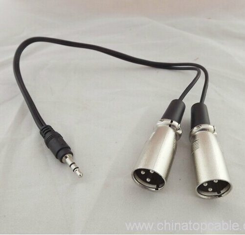 Stereo TRS Audio To 2 Dual 3 Pin XLR Male Microphone Cable 1Ft 30cm - Image 1
