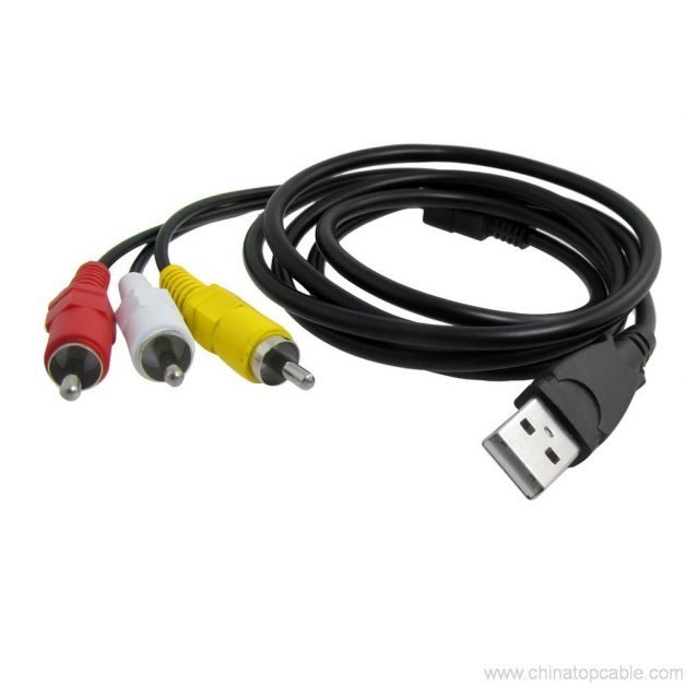 USB A Male ho 3 RCA kabel Yellow / White / Red Video 2 Audio Data Cable
