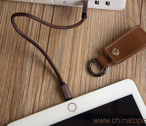 Leather 2.4A new design keychain micro usb cable