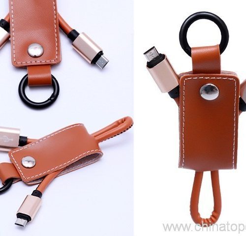 Leather Keychain USB Data Charger Cable for Android Smartphone