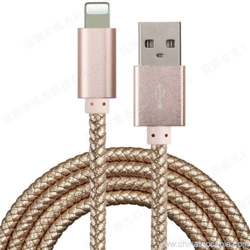 usb 8 pin data cable witn nickel plated Alumium shell leather knitting usb data cable - Image 5