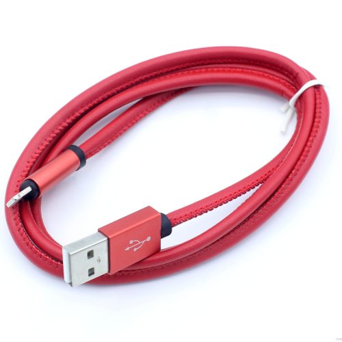 Leather Sewn Fast-Charge USB Data Cable, Aluminium Connectors