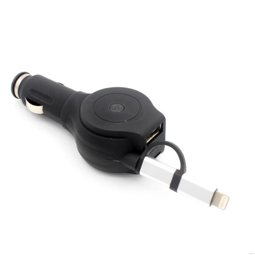 QC 3.0 Retractable 2-in-1 Car Charger, Micro + Lightning - Image 3