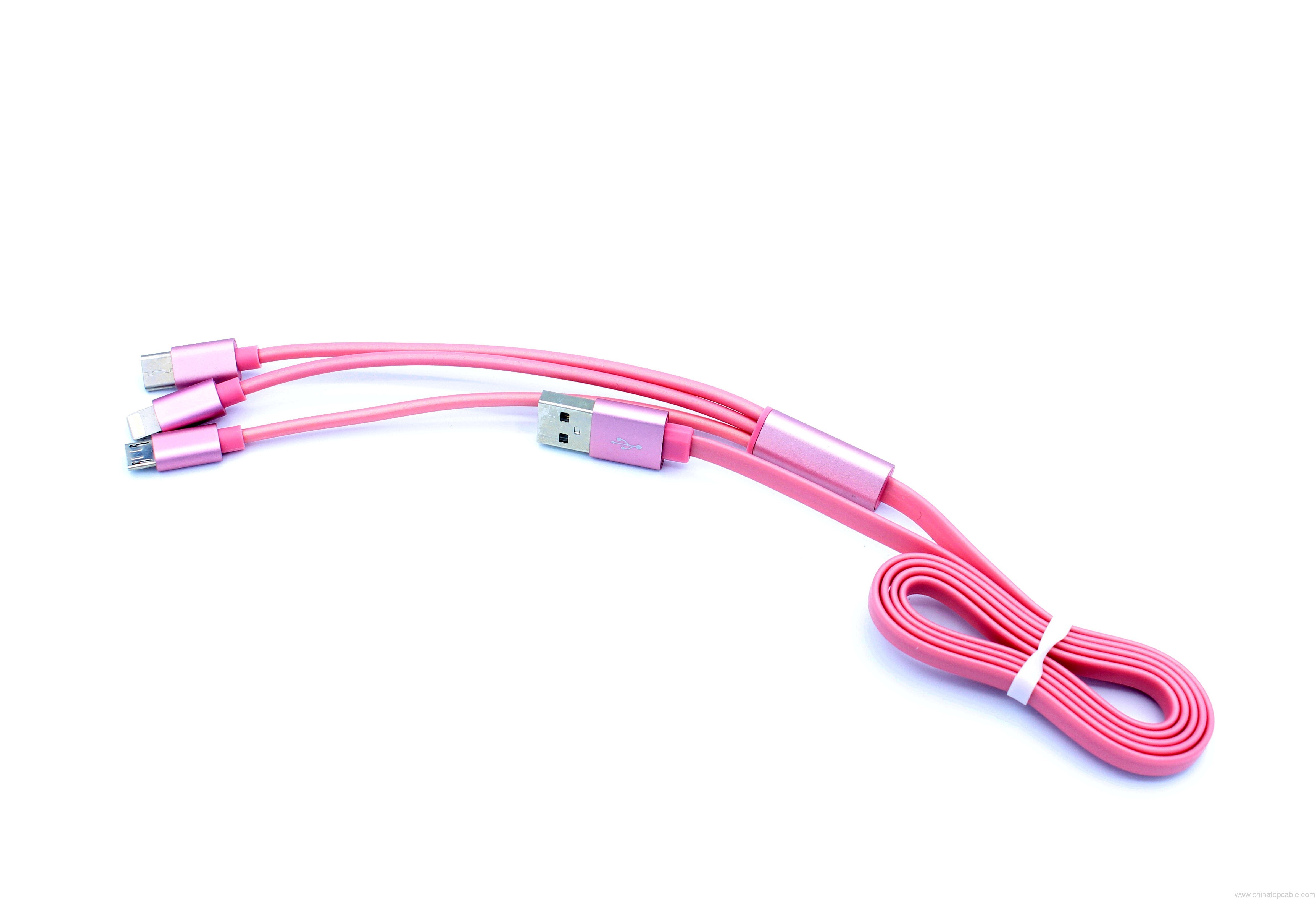 3 in 1 Multifunction TPE USB Data Cable For Android/iPhone/Typec