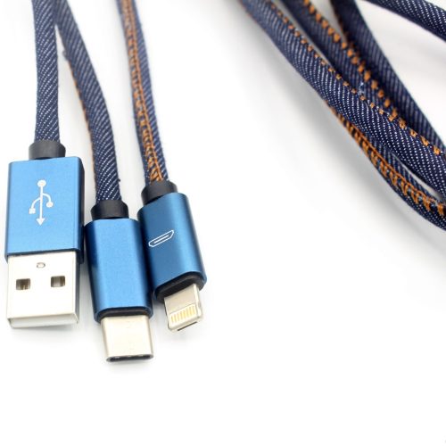 Aluminium Shell Denim 2-in-1 USB Cable, 120 cm