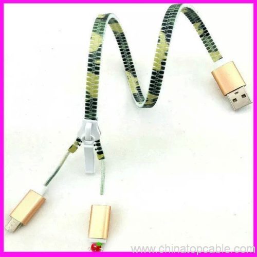 Micro USB and 8 Pin 2 in 1 Colorful Zipper Flat USB Charging Cable For Mobile Phone/Power Bank - Image 12