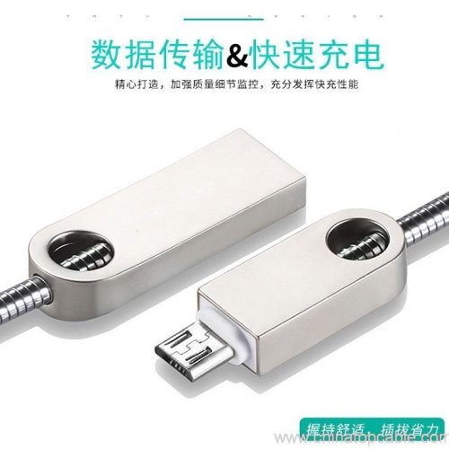 Spring Stainless Steel Soft Tube Zinc Alloy Connector 2.4A Fast Charging USB Data Cable - Image 8
