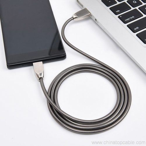 Strong Durable Zinc Alloy Head 2.4A Fast Charge Spring Metal Tube Mobile Phone Accessories USB Data Cable - Image 3