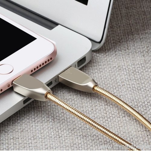 Strong Durable Zinc Alloy Head 2.4A Fast Charge Spring Metal Tube Mobile Phone Accessories USB Data Cable - Image 5