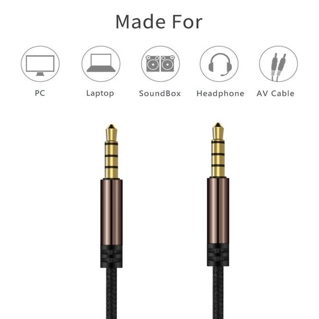 AUX Cable 4Pole(Microphone + Headphone),3.5mm Nylon Braided TangleFree Auxiliary Male to Male