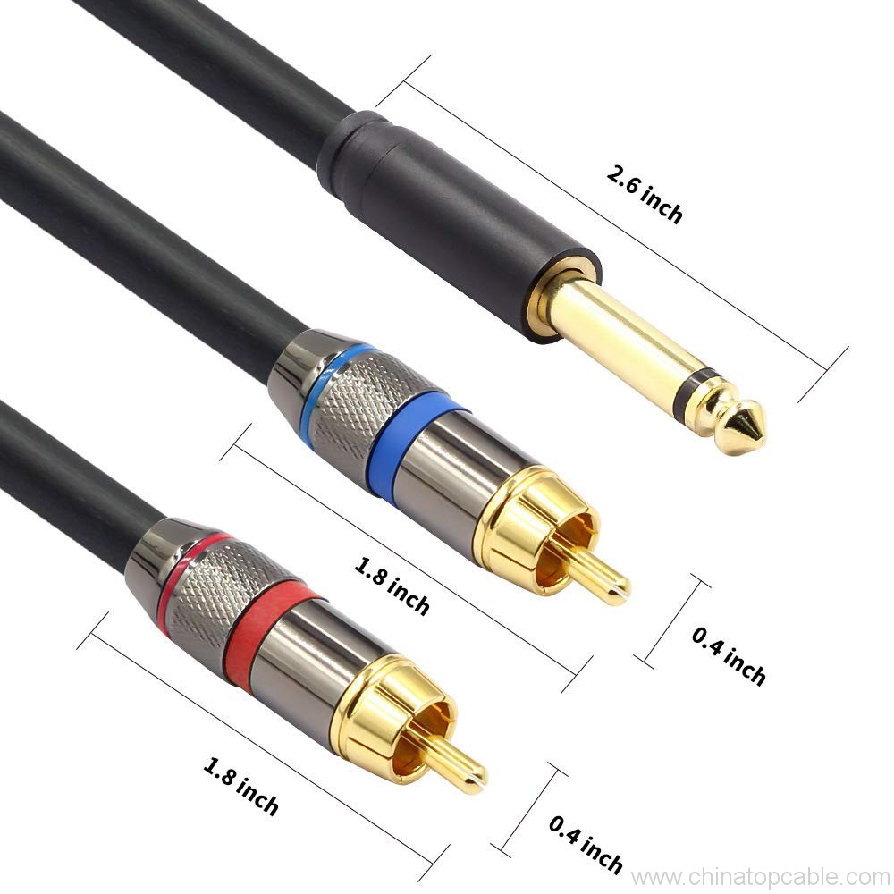 Dual 6.35mm 1/4 inch TS Male to Dual RCA Male Audio Interconnect Cable