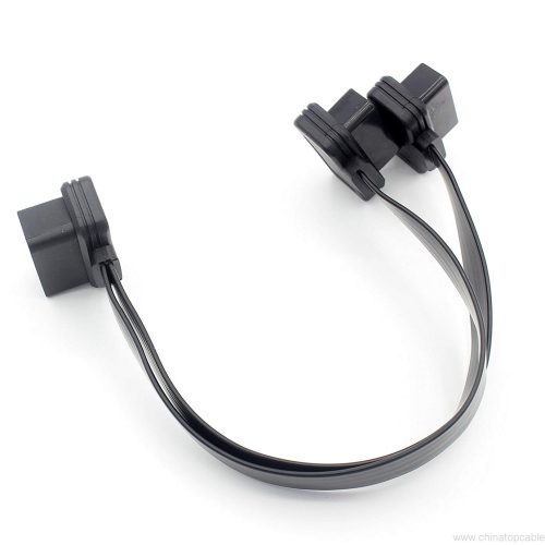 OBD-II Splitter Y Cable Ultra Low Profile - 1 Male to 2 Female OBD2 Car Diagnostic Extender Cord Adapter - Full 16 Pin Pass Through 90 Angled Flat Noodle Cable - 0.3m - Image 3