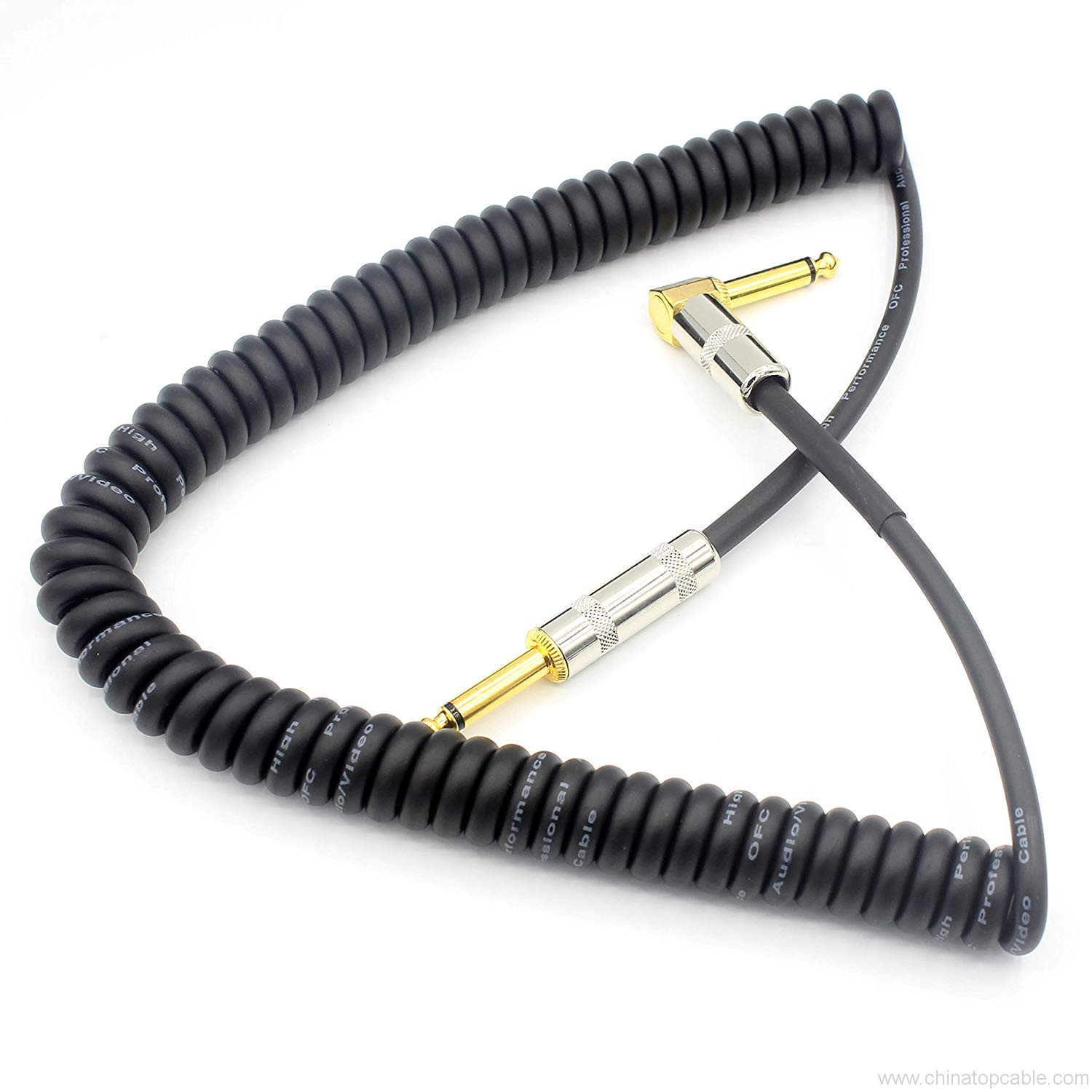 Retractable 1/4 Inch Guitar Cable Gold Plated, Spring 6.35mm 90 Degree