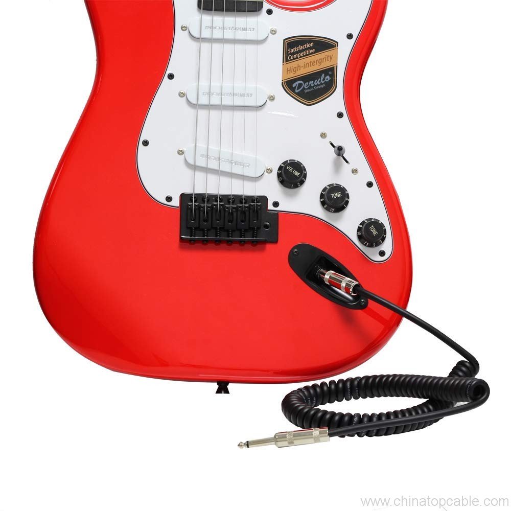 Retractable 1/4 Inch Guitar Cable Gold Plated, Spring 6.35mm 90 Degree