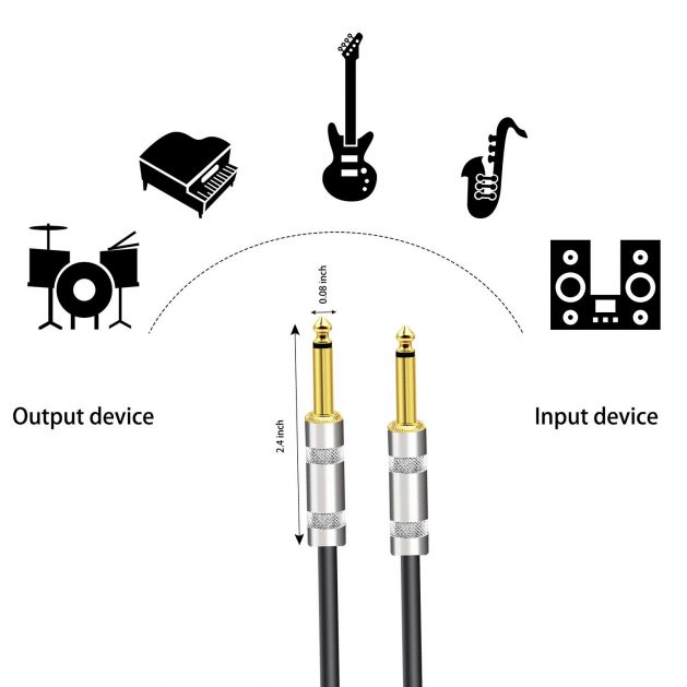 Retractable 1/4 Inch Guitar Cable Gold Plated, Spring 6.35mm Guitar