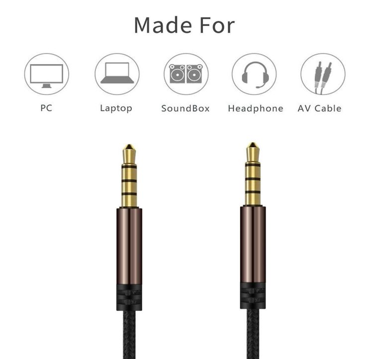3.5mm AUX Cable 4-Pole TRRS, Nylon Braided Male to Male