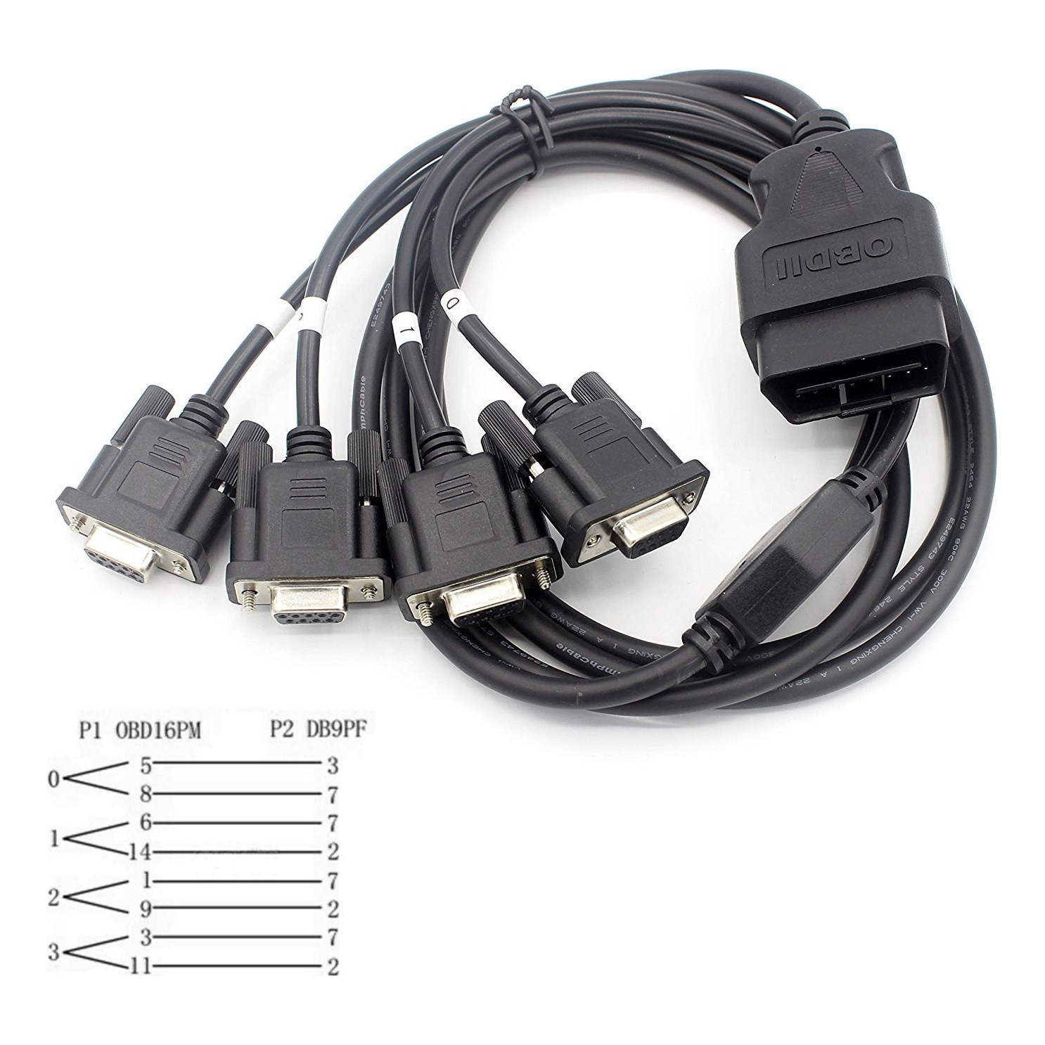 DB9 4-Head to OBD2 16-Pin Adapter Cable, 0.3 m