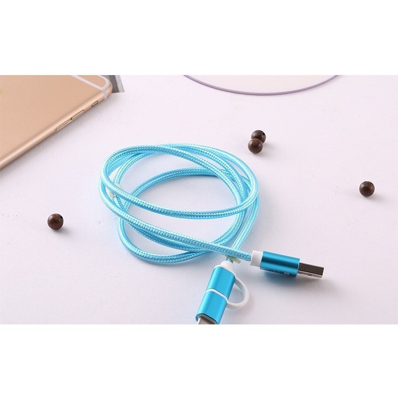 ctc-clean-3727 2-in-1 Nylon Braided Cable: Type-C and Micro-USB